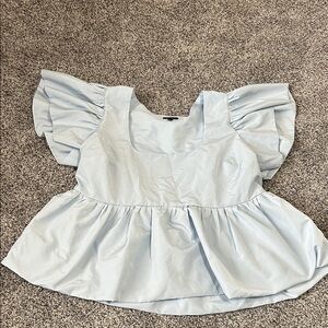 Express Light Blue Peplum Ruffle Sleeve Top - Women
